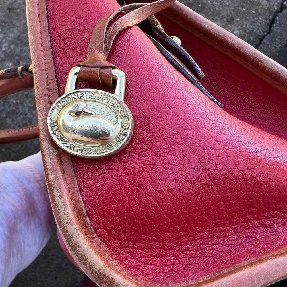 Vintage Dooney & Bourke red pebbled leather satchel purse